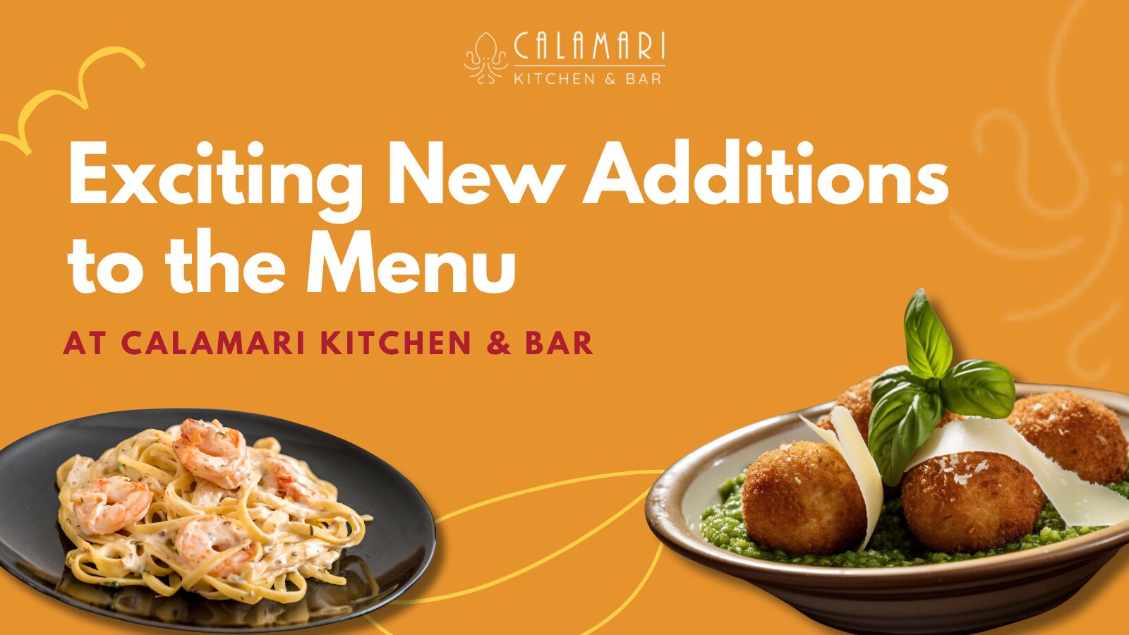 Exciting new additions to the menu at Calamari Kitchen & Bar - top newcastle restaurant featuring Basil Pesto Arancini and Garlic Prawn Linguine.